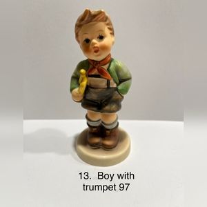 HUMMEL FIGURINE #97 RARE BLUE COAT TRUMPET BOY FULL BEE WESTERN GERMANY